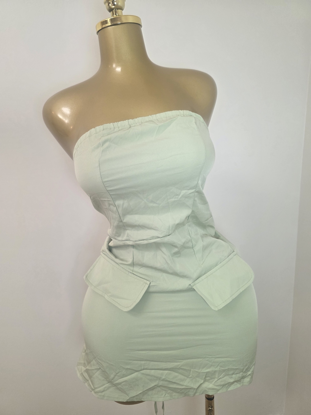 Strapless Mint Peplum Mini Dress